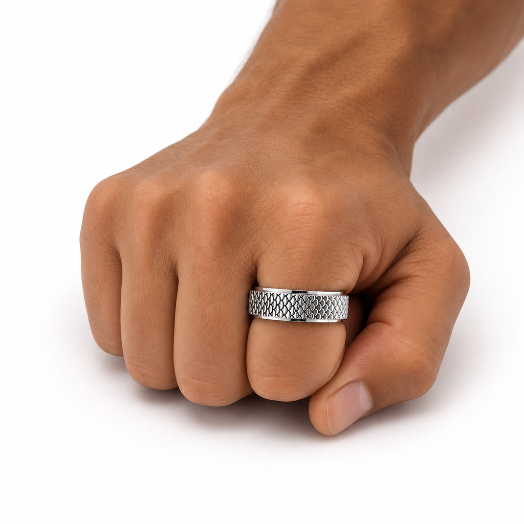 Men's Anchor Scale Spinning Ring - 8mm Rotating band