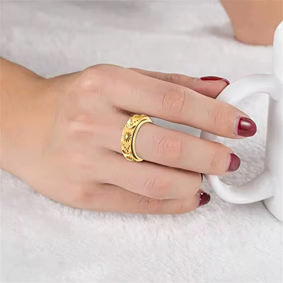 Celestial Spinning Ring  - 8mm Sun, Moon & Stars Rotating Fidget Ring