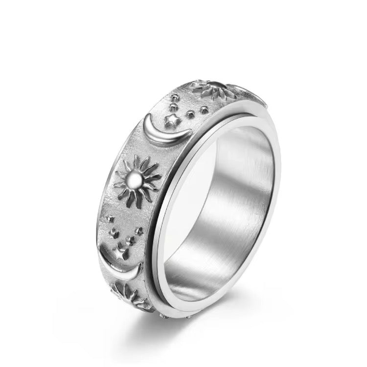 Celestial Spinning Ring  - 8mm Sun, Moon & Stars Rotating Fidget Ring