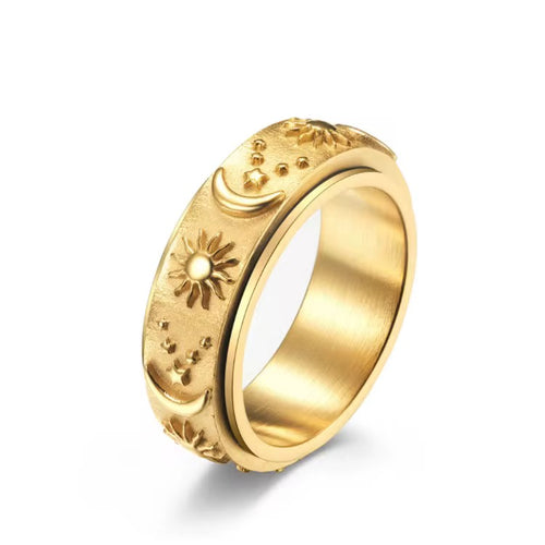 Celestial Spinning Ring  - 8mm Sun, Moon & Stars Rotating Fidget Ring