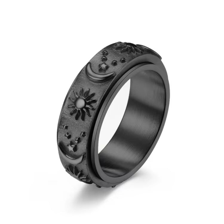 Celestial Spinning Ring  - 8mm Sun, Moon & Stars Rotating Fidget Ring
