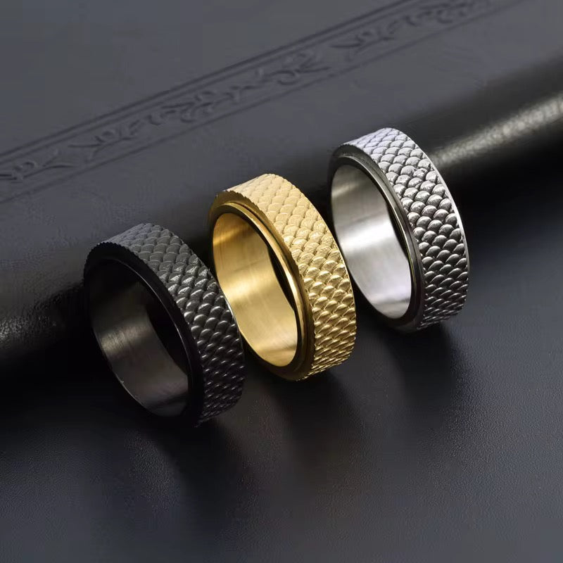 Men's Anchor Scale Spinning Ring - 8mm Rotating band