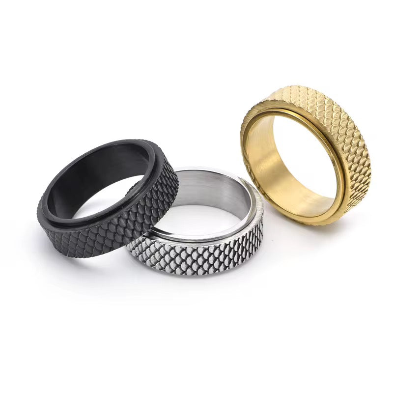 Men's Anchor Scale Spinning Ring - 8mm Rotating band