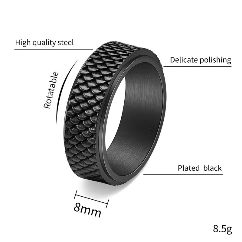 Men's Anchor Scale Spinning Ring - 8mm Rotating band