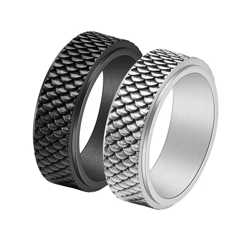 Men's Anchor Scale Spinning Ring - 8mm Rotating band