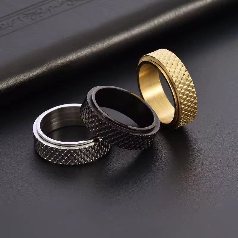 Men's Anchor Scale Spinning Ring - 8mm Rotating band